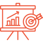 Graphique de progression – Croissance et objectifs atteints Icône tableau blanc avec graphique de progression ascendante et flèche atteignant l'objectif, symbolisant la croissance et le succès stratégique.