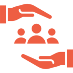 La pérénité de votre PME avec Enfinfidu Icône de deux mains protectrices entourant trois collaborateurs, symbolisant la pérennité d’une PME, la protection de l’équipe et l’accompagnement d’Enfin!Fidu.