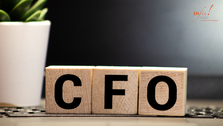 Lettres en bois « CFO » posées sur une table avec des pièces de monnaie et une plante, illustrant la finance d’entreprise PME et l’accompagnement d’Enfin!Fidu