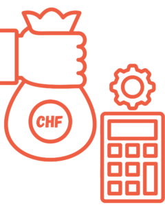 Illustration du coût d’une fiduciaire en Suisse avec sac CHF et calculatrice pour PME